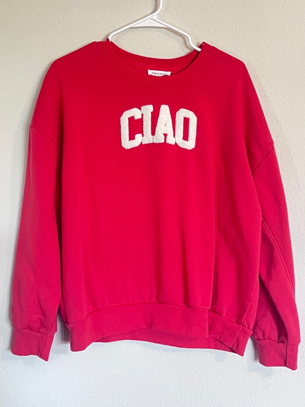 Pink Rose Salmon Orange Ciao Italian Crewneck Sweatshirt Size L P2P 26”